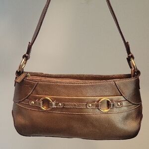 Etienne Aigner Brown Bronze Y2K Leather Shoulder Mini Bag with Gold Hardware